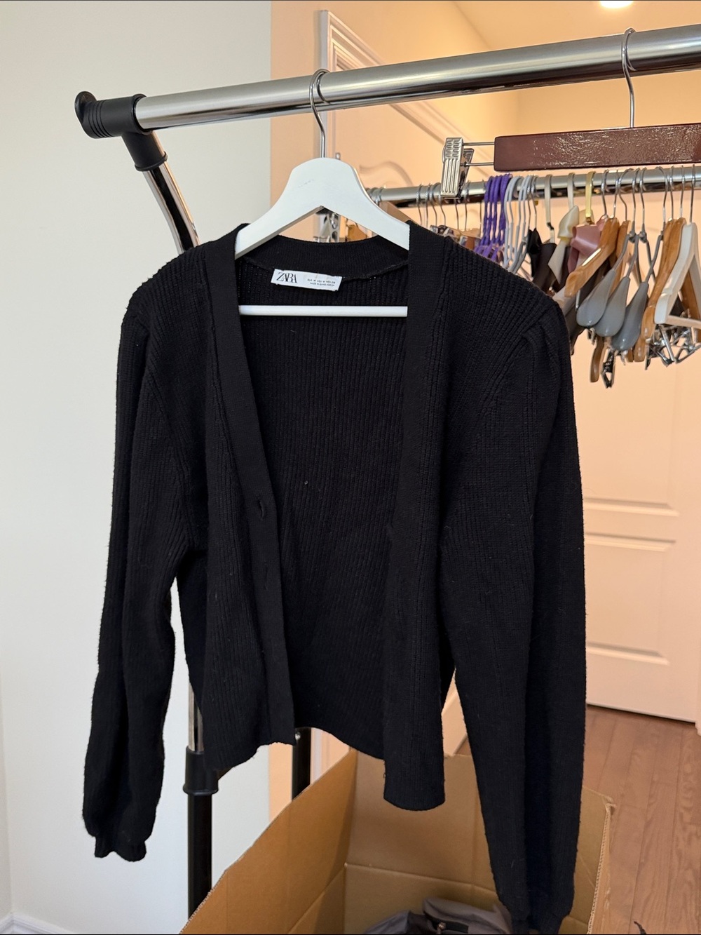 Zara Black Open-Front Ribbed Cardigan